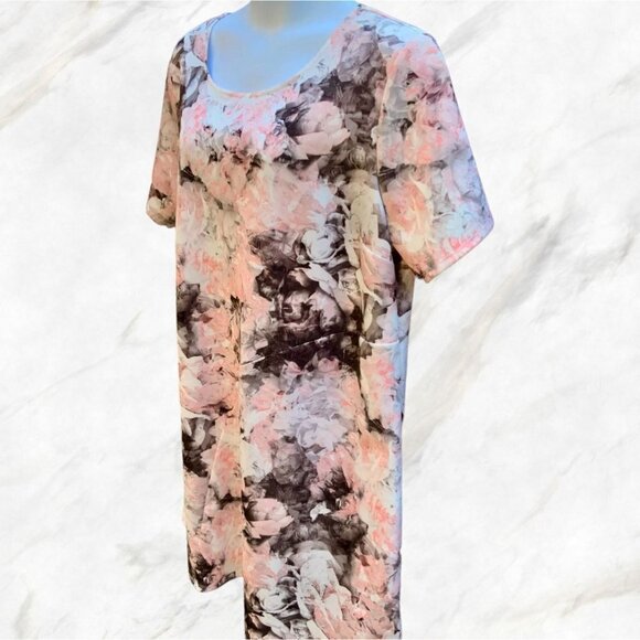 ELLEN WEAVER LADIES SHORT SLEEVE PINK FLORAL PASTEL ROUND NECK DRESS NEW 3X - Picture 5 of 10